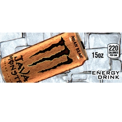 DS42MJMB15 - Monster Java Mean Bean Coffee Energy Drink Label (15oz Can with Calorie) - 1 3/4" x 3 19/32"